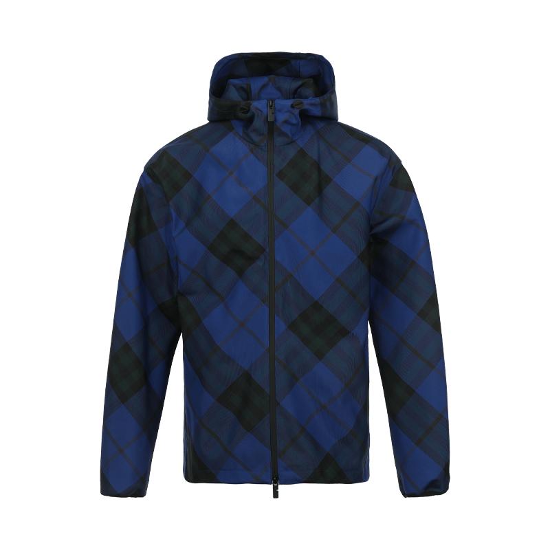【自营】BURBERRY/博柏利男士格纹连帽骑士图案刺绣休闲夹克外套