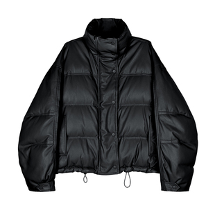 MRS Studios 白鹅绒立领蛋白皮博主款防风保暖短款面包羽绒服夹克