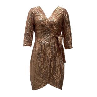 夜店性感V领亮片晚宴聚会主持人礼服不规则系带收腰显瘦连衣裙女