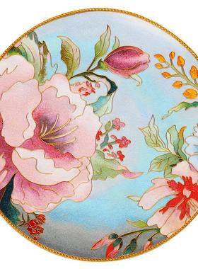瓷盘摆件水墨牡丹掐丝珐琅彩新中式客厅玄关坐盘纯手工桌面礼品