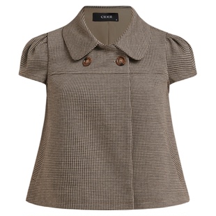 CIDER彼得潘领外套格子衬衫复古翻领格纹休闲短袖上衣114740919