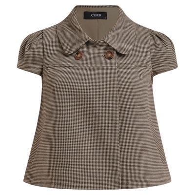 CIDER彼得潘领外套格子衬衫复古翻领格纹休闲短袖上衣114740919