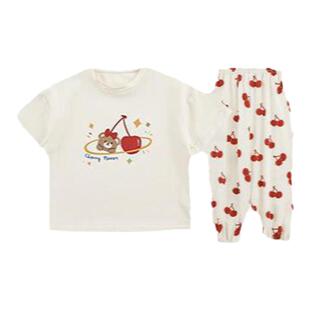 幼悠女童 家居服2025夏季可爱卡通满印水果轻薄长裤宝宝柔软套装T