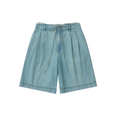 COMMXN·亚麻牛仔百慕大短裤休闲户外宽松阔腿裤2026夏季新款女装