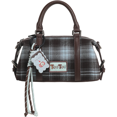TOUTOU透透格纹波士顿包斜挎包
