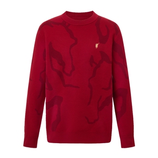 【贺岁款】POLOWALK男式针织衫2026春季新品红色提花套头针织衫