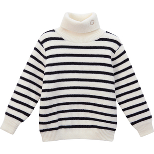 女童高领毛衣冬装2025新款洋气儿童宽松百搭条纹针织衫女孩打底衫