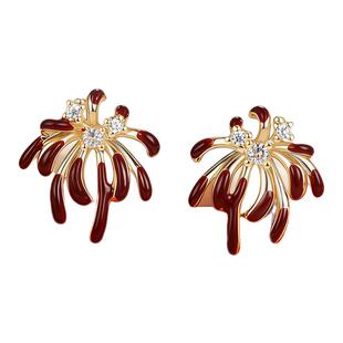 999纯银针红色珐琅烟花耳环女小众独特耳钉2026新款高级轻奢耳饰