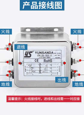 YUNSANDA交流三相四线电源滤波器220vemi电源净化器伺服滤波器380