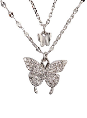 纯银双层蝴蝶项链网红轻奢锁骨链