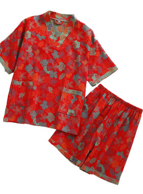 纯棉纱布大码汗蒸服睡衣女男情侣