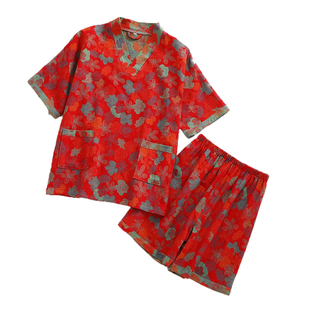 纯棉纱布大码汗蒸服睡衣女男情侣全棉秋冬季新款短袖家居服双层纱