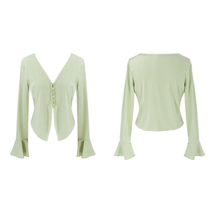 SYT自制 春季必入小开衫喇叭袖薄外套女2025新款气质修身长袖上衣