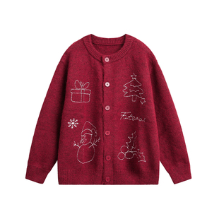 TIRED美式复古圣诞针织开衫毛衣秋冬季情侣款慵懒风针织衫外套潮