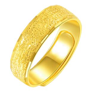 仿真磨砂指环男士戒指999金色霸气时尚活口可调节黄金首饰情人节
