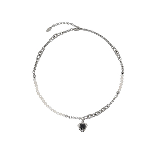 G/S罗曼蒂消亡 甜酷时髦休闲珍珠爱心项链黑色拼接锁骨链毛衣链