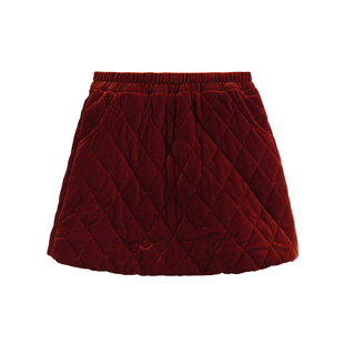 砚台家女童丝绒夹棉红色半身裙2026冬装新款宝宝新年加厚保暖短裙