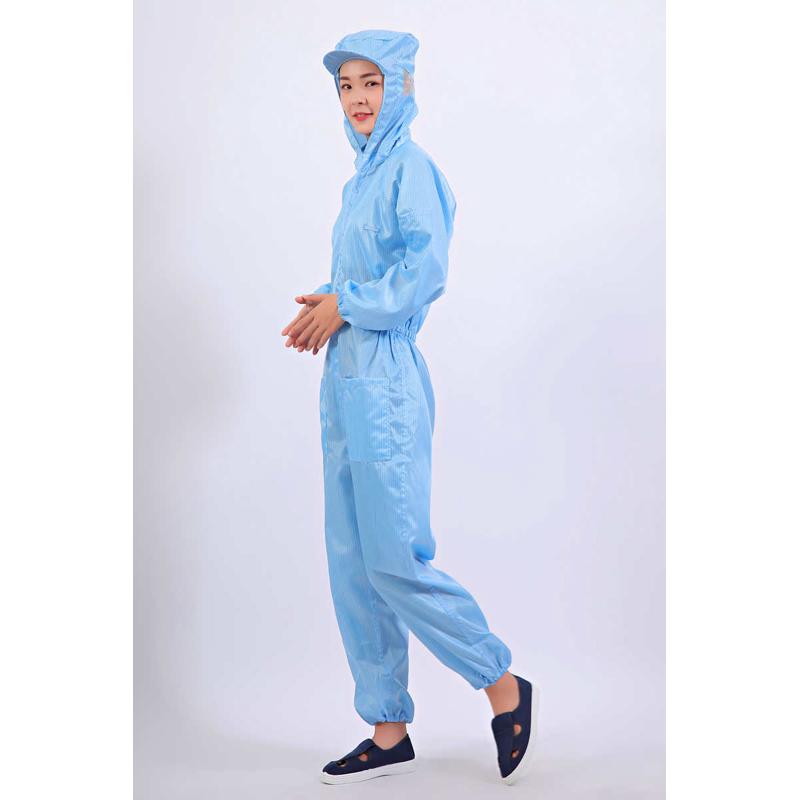 防静电连体服无尘服带帽檐静电衣连体连帽带口袋静电衣防护喷涂服