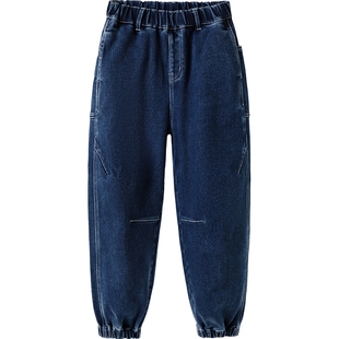 巴拉巴拉男童牛仔裤中大童一体绒裤子宝宝秋冬新款童装加绒儿童厚