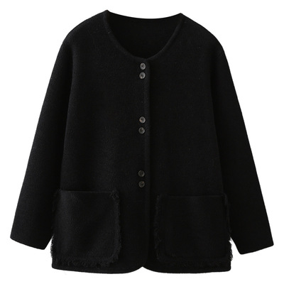 大码显瘦加厚小香风双面呢开衫