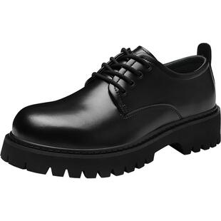 海澜之家男鞋春季黑色皮鞋百搭真皮工装运动休闲黑色德比马丁靴子