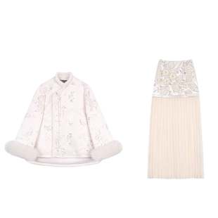 地球店「霜花雪」冬季新中式国风重工刺绣珠绣白鸭绒羽绒服