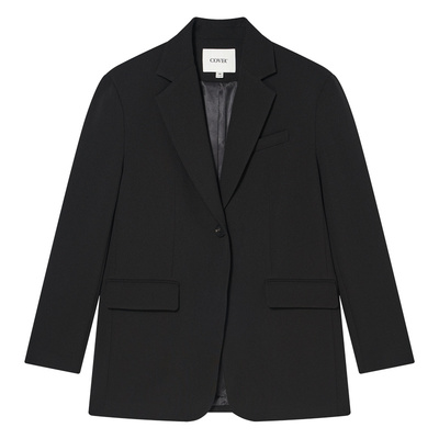 COVERINS黑色西装外套女宽松垫肩设计oversize西服/直筒阔腿裤