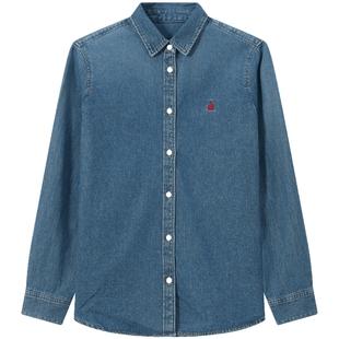 【新品】BEANPOLE滨波25秋冬女松弛知识分子蓝色牛仔全棉长袖衬衫