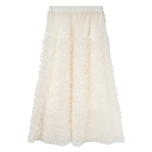 白鹿语温柔千金风网纱裙2026春季新款韩系多褶边设计半身裙裙子