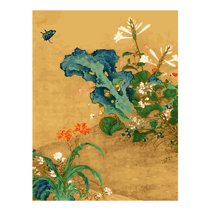 自油自画DIY数字油画秋花蝴蝶图