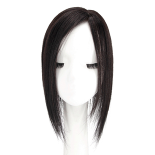 双递针全手织真发假发片女士遮白发一片式中分胎毛刘海头顶补发片