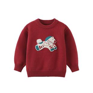 [骏马福裳]齐齐熊宝宝红色毛衣冬款加厚男童内搭上衣新年马年儿童