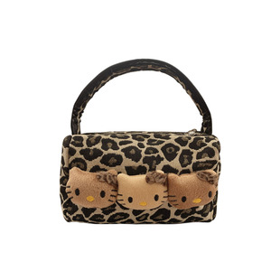 辣妹天菜!豹纹黑皮KT包包卡通猫咪手提包大容量化妆包便携零钱包