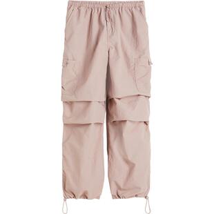 HM女装休闲裤冬季复古休闲工装裤中腰阔腿长裤降落伞裤1112962