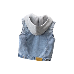 男童牛仔马甲加绒秋冬装儿童春季坎肩纯棉连帽马夹宝宝外穿背心帅