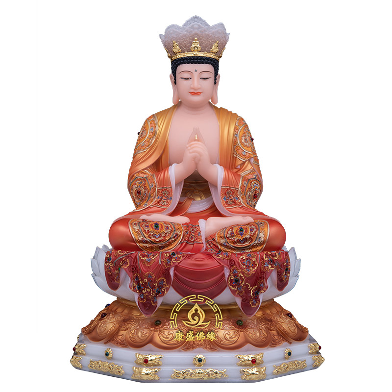 汉白玉精工彩绘嵌宝观音神像