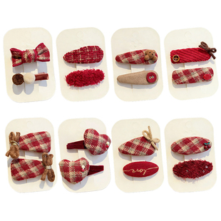 新年红色儿童布艺发夹蝴蝶结宝宝碎发夹甜美小女孩刘海夹女童发饰