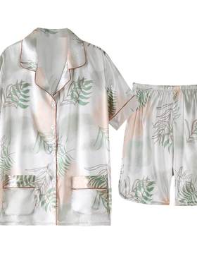 睡衣女夏季冰丝短袖短裤家居服