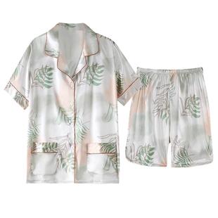 睡衣女夏季冰丝短袖短裤薄款夏天女款仿真丝绸中年妈妈夏款家居服