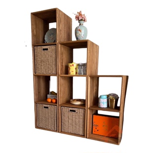 单列书柜实木落地格子柜书架落地置物架全实木飘窗书架矮边柜实木