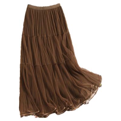 纯色网纱仙女裙松紧腰显瘦半身裙