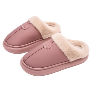 路路佳棉拖鞋女士2025秋冬季新款皮面防水加厚毛绒特大号棉拖鞋男