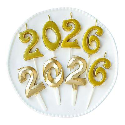 2026新年数字蜡烛金色蛋糕装饰