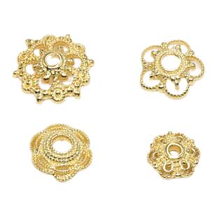 S925纯银麻花花朵花托花片DIY串珠配件材料银镀金圆珠托花帽隔片