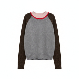 章章10/31羊绒羊毛拼色金银线纸片人针织上衣