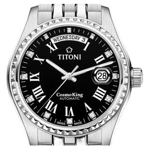 Titoni瑞士进口梅花手表男官方正品宇宙系列黑盘机械表自动腕表