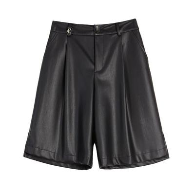 ELLE复古肌理感pu皮休闲短裤
