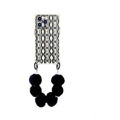 原创波纹花毛绒挂绳手机壳斜挎