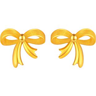 百泰首饰足金999黄金耳钉女蝴蝶结耳饰耳坠时尚耳丁耳扣女友礼物
