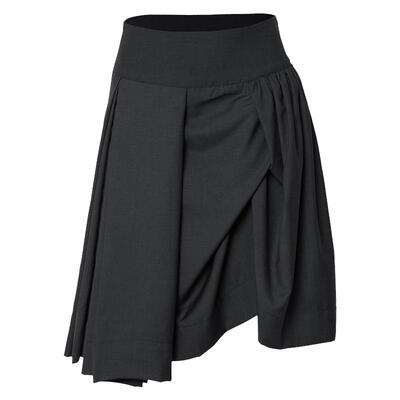 不对称设计褶皱复古毛呢中裙